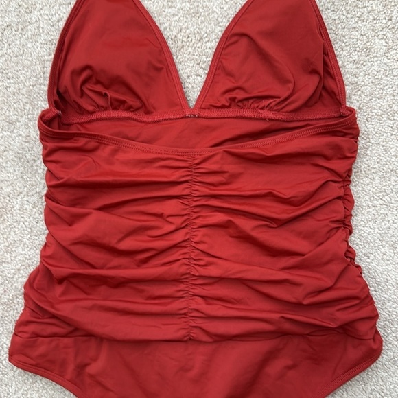 L Space The Nora Ruched Halter Tie Burnt Red/Orange One Piece Swimsuit Size 12 - Picture 6 of 9